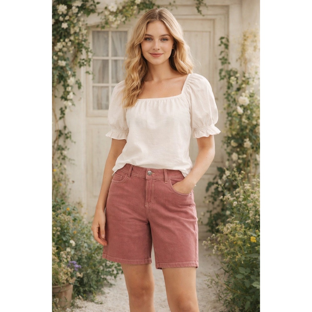 Denim Shorts Womens 10 Pink Dusty Rose Stretch Mid Rise Cottagecore Soft Girl